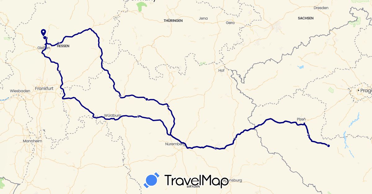 TravelMap itinerary: driving in Czech Republic, Germany (Europe)
